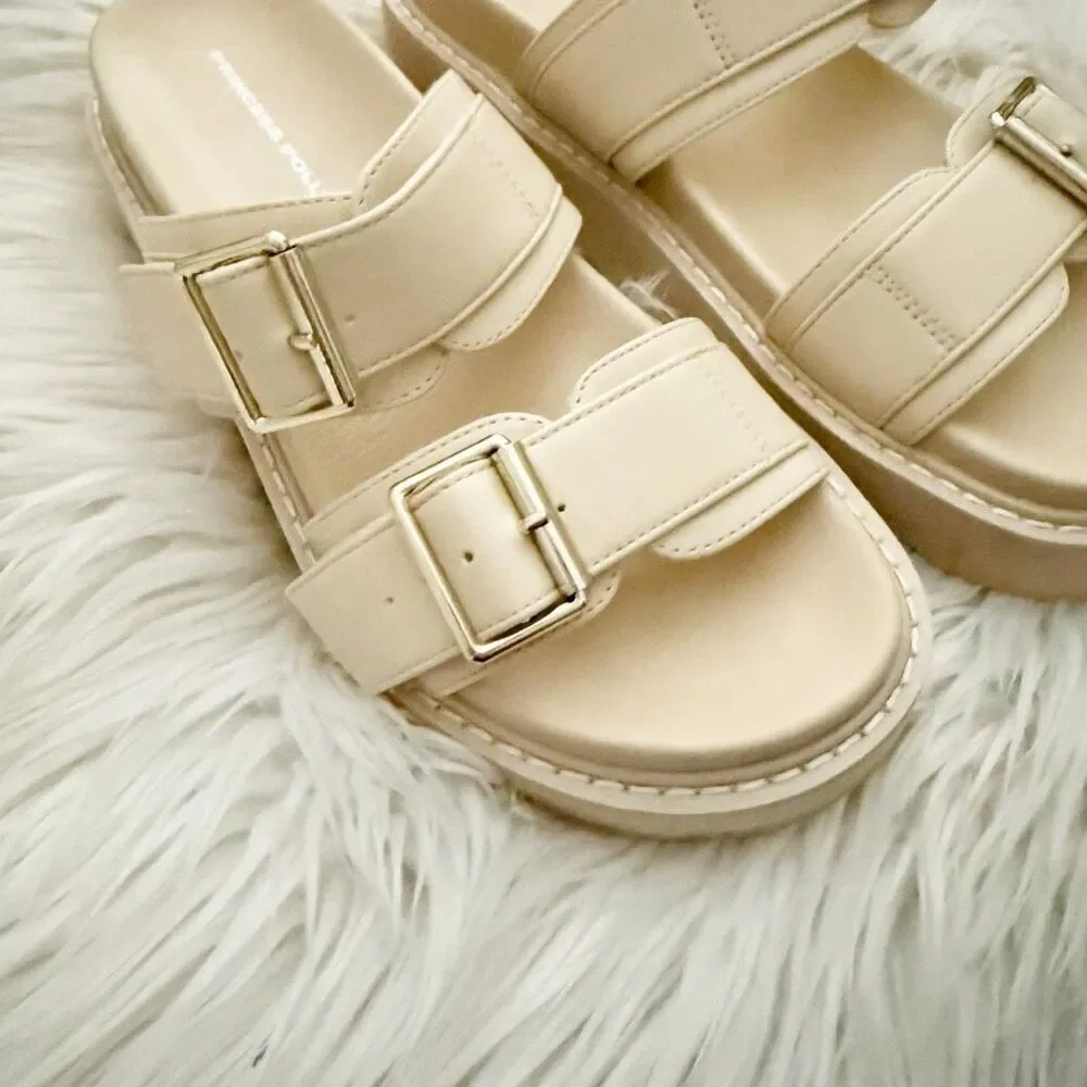 PRINCESS POLLY‎ | Cream Beige Ma Belle Slide on Buckle Sandals Vegan | Size 7